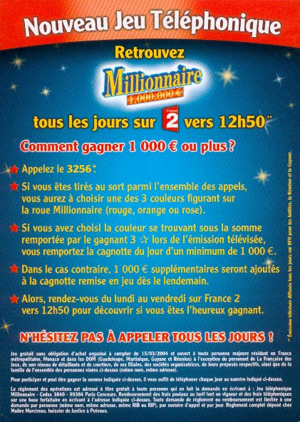 Notice Millionnaire promotionnelle, jeu concours... Notice74