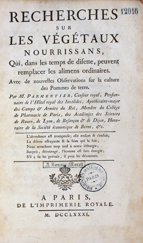 Antoine Parmentier, et la pomme de terre au XVIIIe siècle 2002410