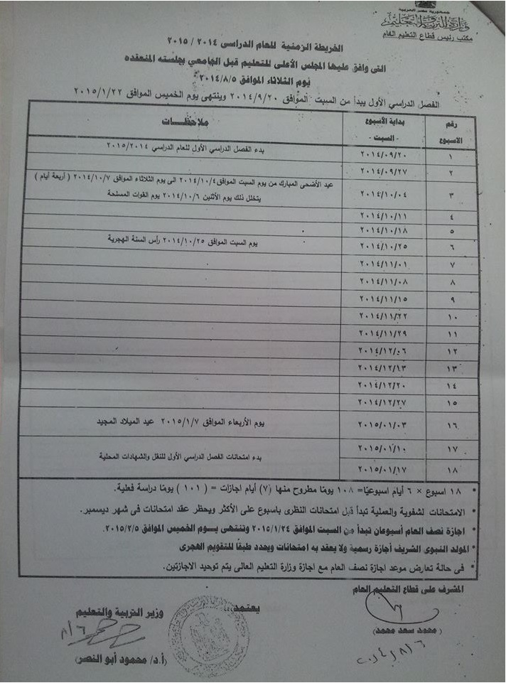 الخريطة الزمنية للعام الدراسي 2014 - 2015 314