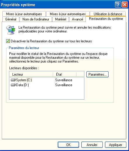 système - La Restauration du système sous Windows XP H10