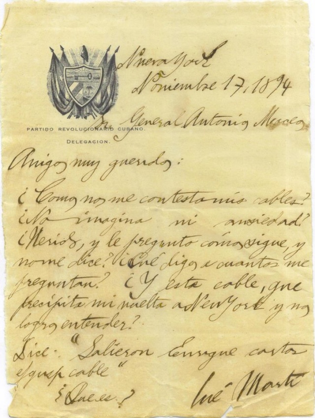 Carta Original del puño y letra de JOSÉ MARTÍ a ANTONIO MACEO 10639310