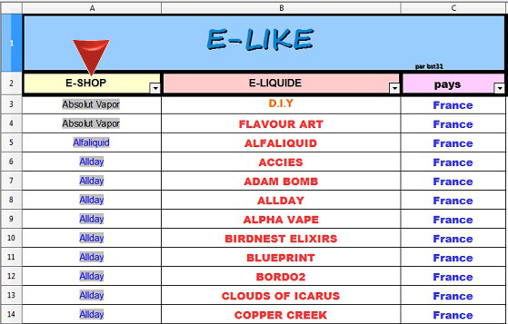 EXCEL  e-liquid brands shops list Elike110