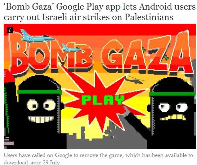 اللعبة الصهيونية تسمى "قنبلة غزة" والتي كانت متاحة للتحميل منذ 29 يوليو وتم ايقافها 04 غشت 2014 Jj12