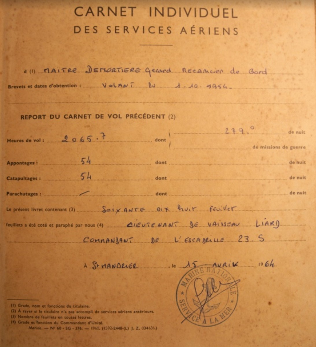 [ Blog visiteurs ]  Mon grand-père Armurier volant (Mitrailleur), breveté 1954, école du personnel volant d'Agadir, 1F PA Arromanches, 56S, 23F, 27F et 23S Sans1373