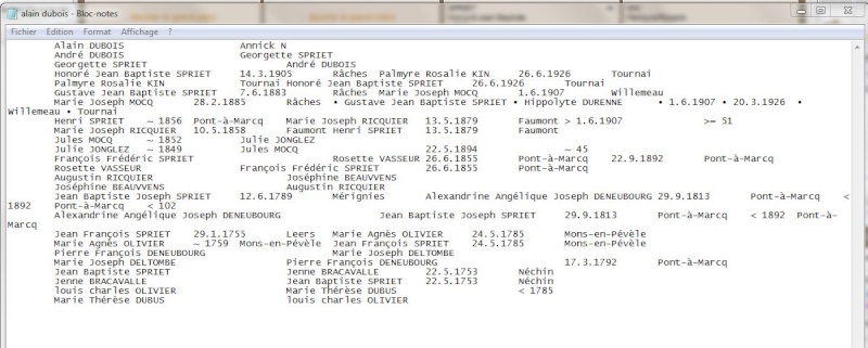 exportation d'une liste d'ascendance 13