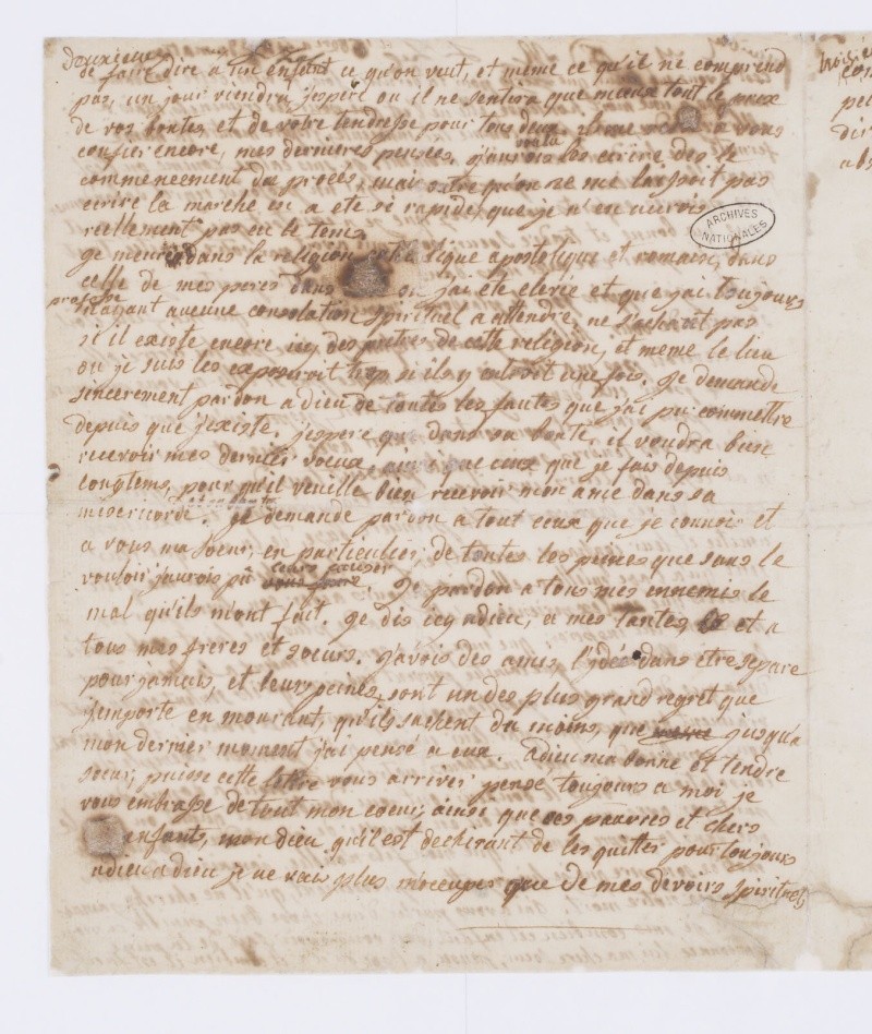 Testament / Lettre de Marie-Antoinette à Madame Elisabeth, le 16 octobre 1793 Dafan141