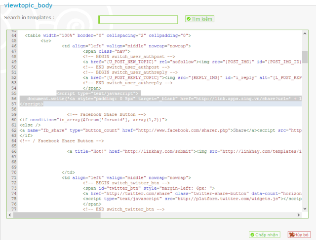 Thêm nút Zing share cho từng bài viết vào phpbb 112
