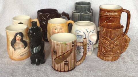 tiki mugs, Hawaiian style, including tiki farm and Studio