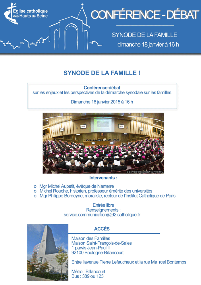 18 janvier 2015 : Conférence-Débat sur le Synode sur la Famille à Boulogne-Billancourt ! N110