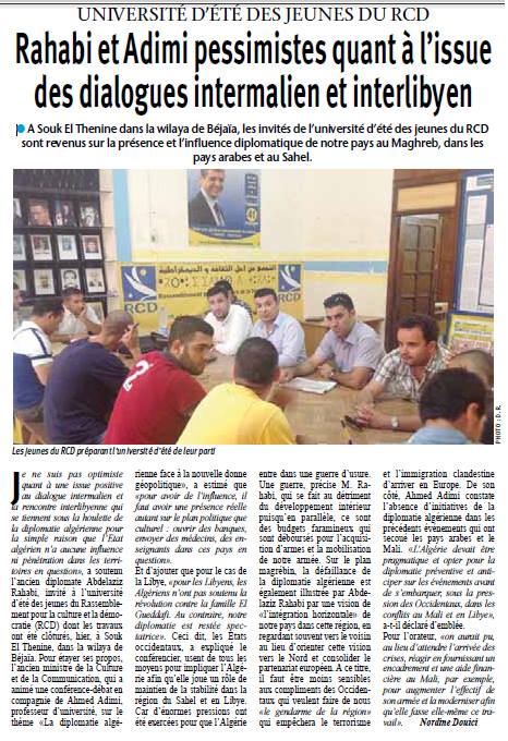 Université d’été du RCD à Souk El Tenine (Bgayet) 16 , 17 et 18 octobre 2014 - Page 4 180