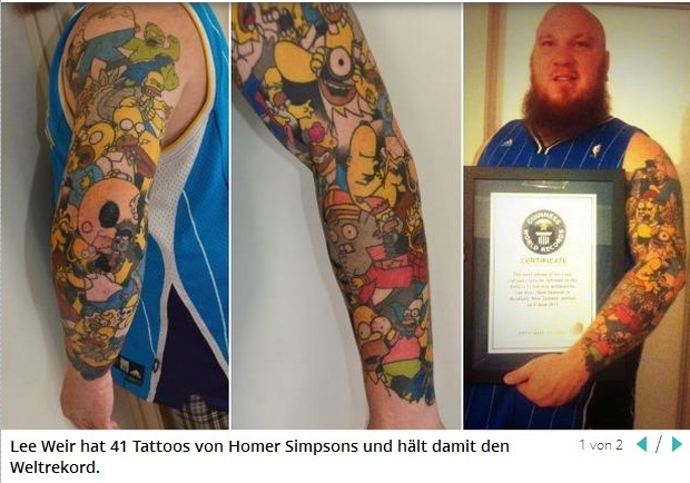 Gelber Körperkult: Simpsons-Fan erreicht Weltrekord mit 41 Homer-Tattoos Lars28