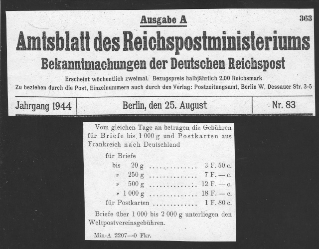 Tarif postal du 25 aout 1944 de la France vers le Reich - méconnu des guichetiers et du peuple ?? 1003010