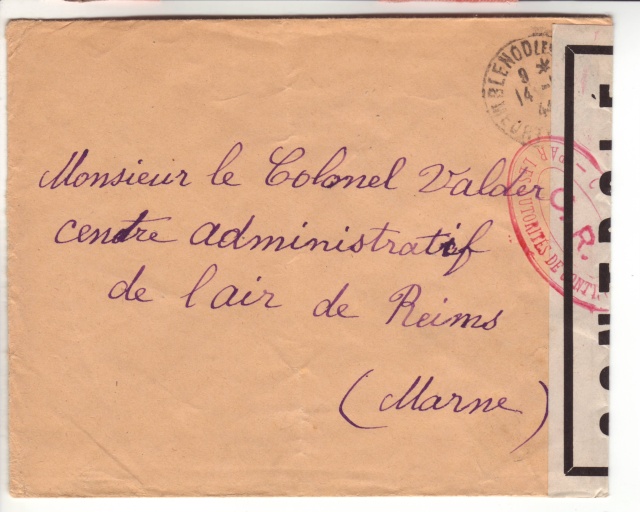 Lettre de Fontaine Denis (Marne) du 30.12.1944 avec censure C.F. cachet du même type que C.J. et C.R. 11000910