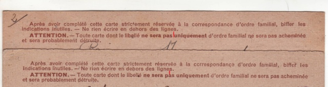 Les Cartes Postales familiales Interzones - Type Iris sans valeur - 1° modèle septembre 1940. 14000110