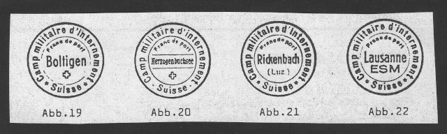 Cachets sur le courrier des Internés en Suisse 1710