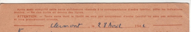 Les Cartes Postales familiales Interzones - Type Iris sans valeur - 1° modèle septembre 1940. 4000110