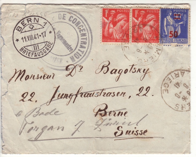 Cachet " CAMP DE CONCENTRATION" Vernet d'Ariège sur lettre d'aôut 1941.  6_10