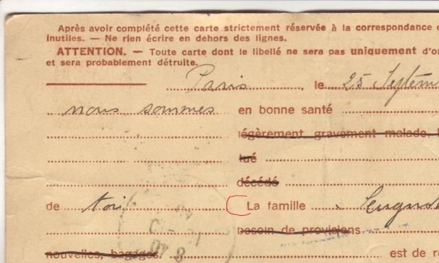 Les Cartes Postales familiales Interzones - Type Iris sans valeur - 1° modèle septembre 1940. 810