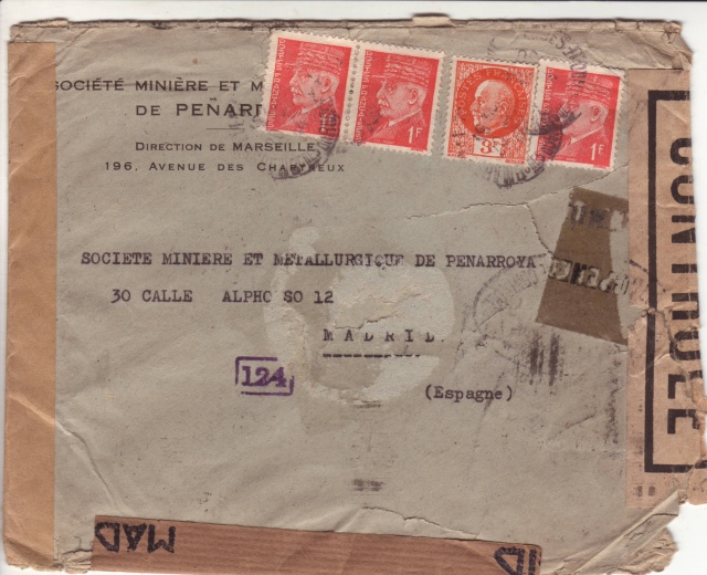 Lettre de Marseille du 20 juillet 1944 pour Madrid, arrivée en septembre 45!! _310