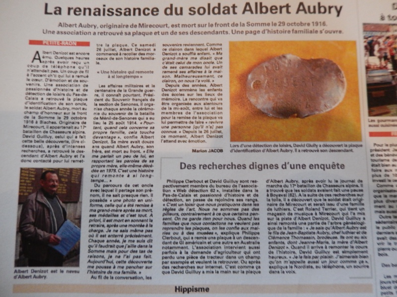 France  - Plaque d'identité AUBRY Albert  Classe 1914 Dscn1810