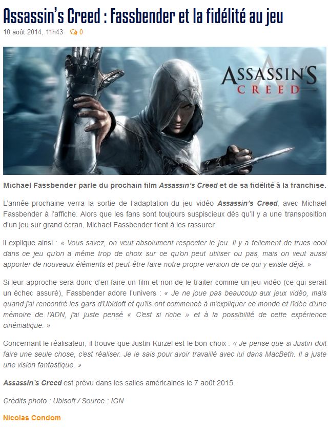 Michael acteur et co-producteur d'Assassin's Creed Firesh10
