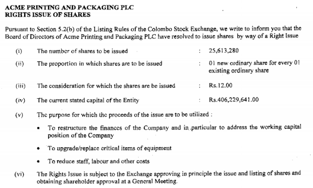 ACME Rights Issue 1:1 @ Rs. 12.00 Acme10