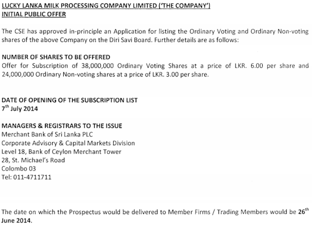 Lucky Lanka Milk Processing Company - IPO Lucky10