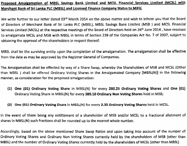 MBSL - Proposed Amalgamation Mbsl110