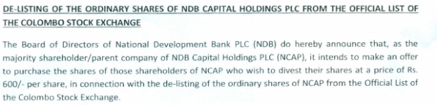 De-listing NDB Capital Holdings Ndb10