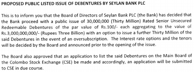 Debenture Issue - Seylan Bank  Seyb11