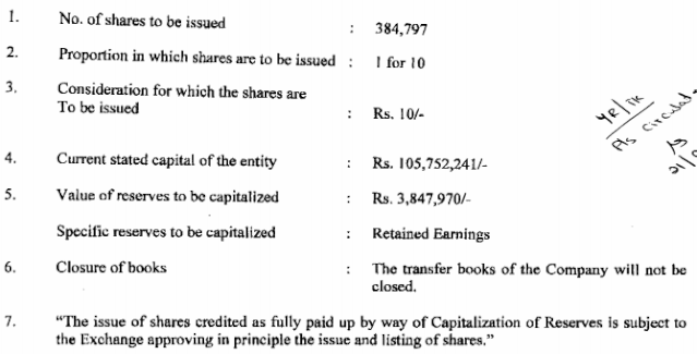 Sampson International Capitalization of Reserves 1:10 Sil10