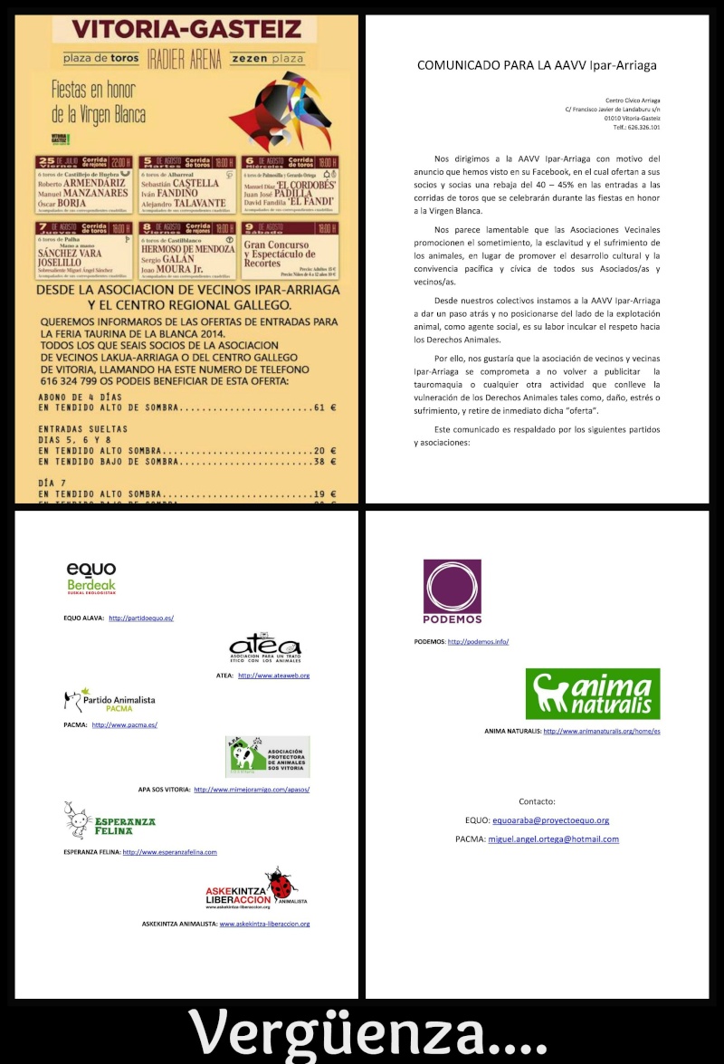 Comunicado a la Asociación de Vecinos de Ipar-Arriaga y Centro Gallego (Vitoria) Picmon24