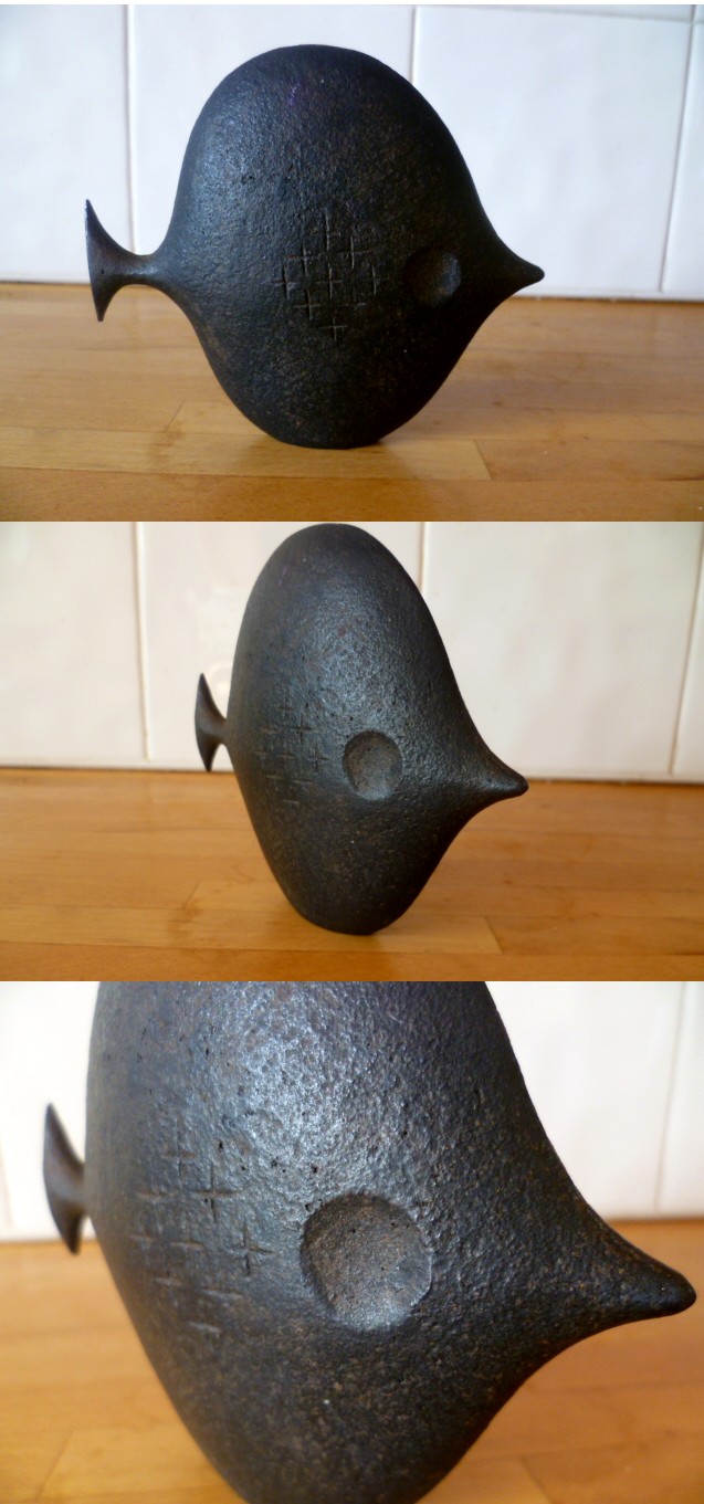 Scandinavian style blacked cast iron fish sculpture Afish10