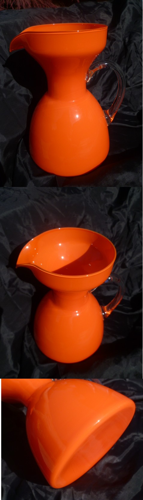 Large 8.5'' Jug Pitcher Orange with clear handle Italian or Scandinavian? Apitch11