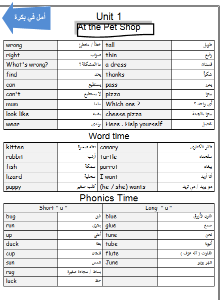 للصف الرابع الابتدائي قاموس كلمات الترم الأول لغة إنجليزية 190