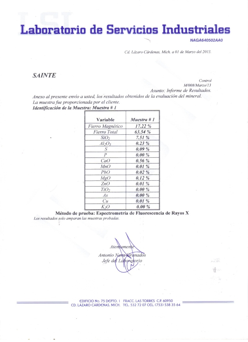 Offer  IRON ORE FE:63% MEXICO Fe 63% basis, rejection below 62.0% Sainte11