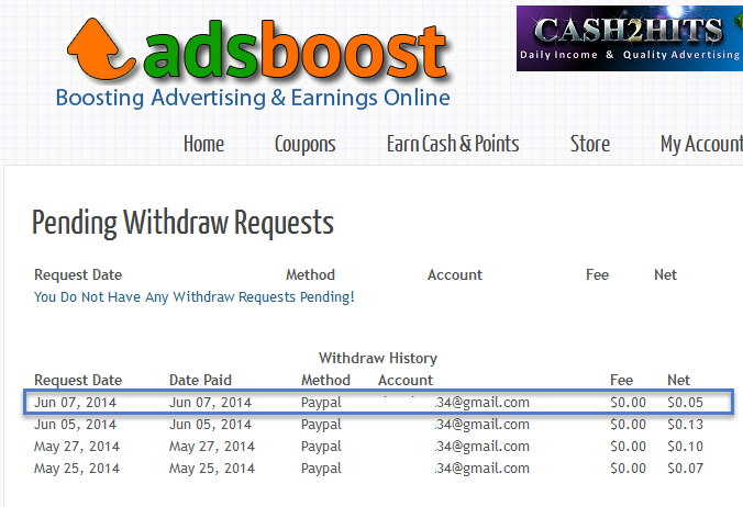 أثبات الدفع شخصي من adsboost+ كحد ادنى 0.05 + سحب اليومي ويدعم برامج Hitleap لربح 2014-047
