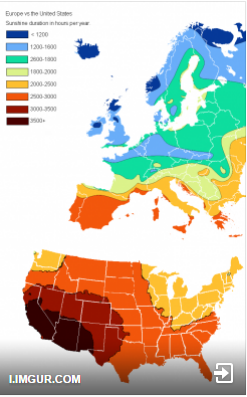 Europe vs the United States Sunshine duration in hours per year Temp588
