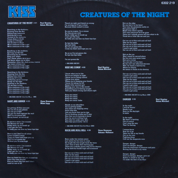 1982 - Creatures of the night R-242916