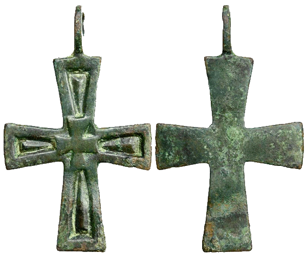 Cruz pectoral Bizantina con decoración lineal radial. S-X * J011_d10