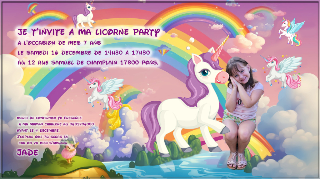 7 ans Jade thème licorne arc en ciel  Licorn13