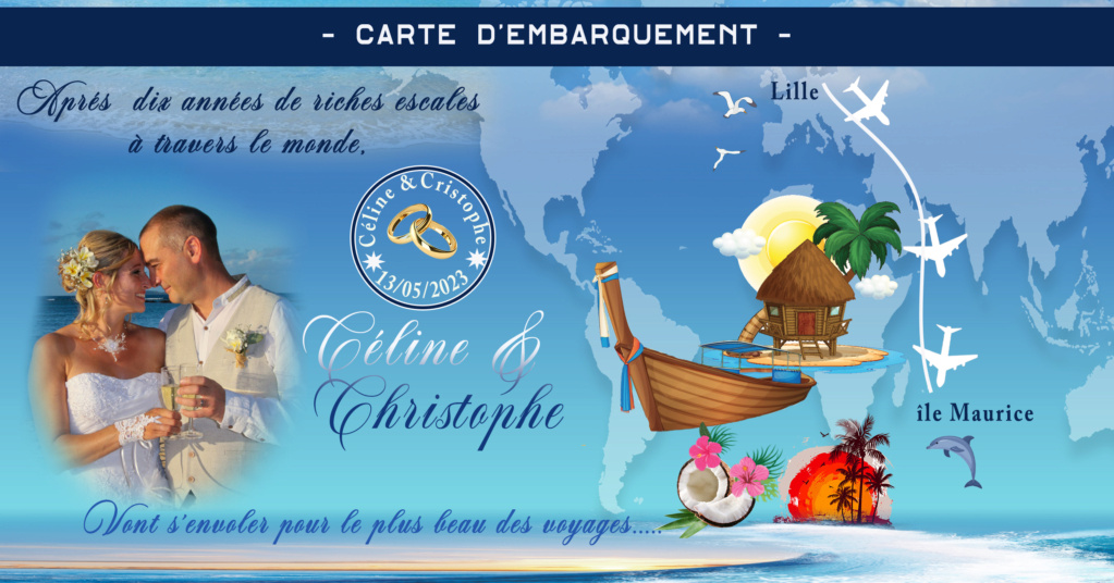 Faire part mariage billet d'avion embarquement  Nous5914