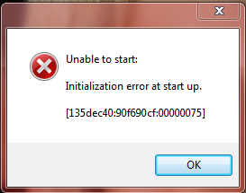 "Unable to start: initialization error at startup". [135dec40:90f690cf:00000075] Screen66