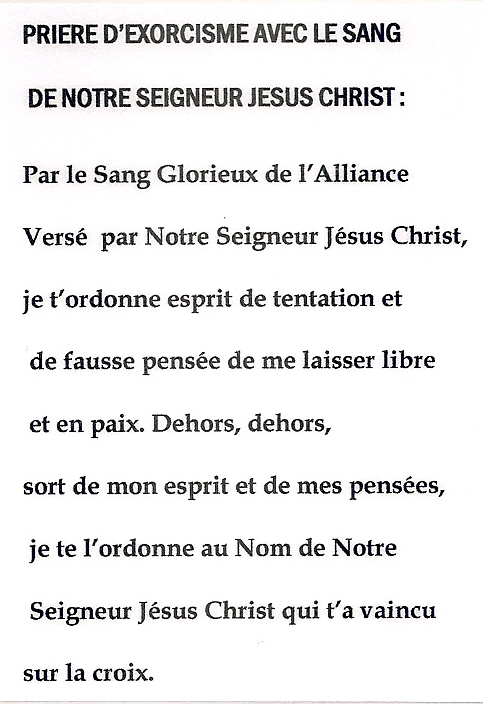 Prière d'exorcisme avec le Sang de Notre Seigneur Jésus Christ ! Numari11