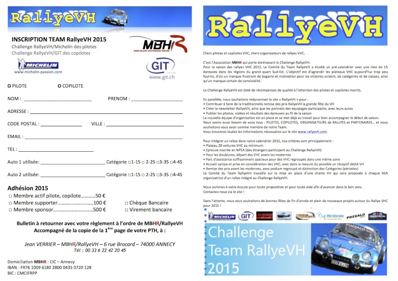 2015 - C'est parti pour la saison 2015 du Challenge RallyeVH pilotes et copilotes ! Rallye10