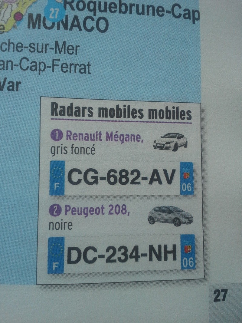 Liste des plaques d'immatriculation des radars embarqués. 20140788