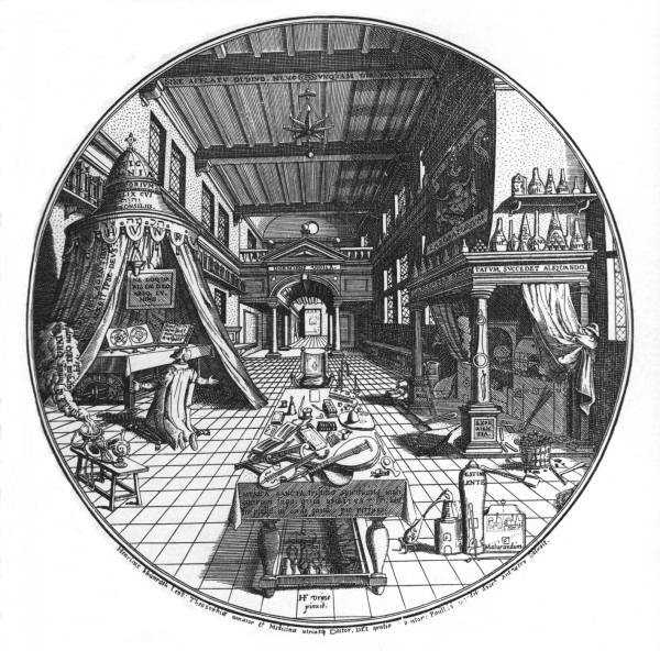 Gravure : L'atelier de l'Alchimiste par Henri Khunrath Khunra10