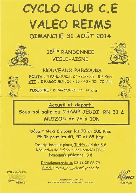 Cyclo club C.E Valeo Reims 31/08/2014 ,18 iéme rando Vesle_A Affich10