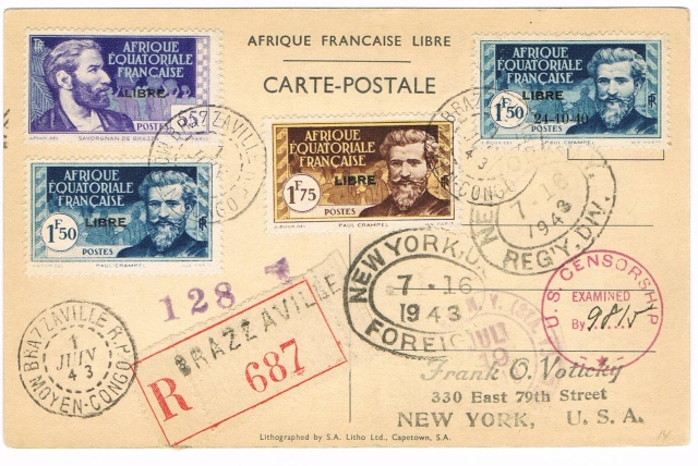 CARTE FAFL DE GAULLE envoyée de MAYUMBA 1943 Ccf27011