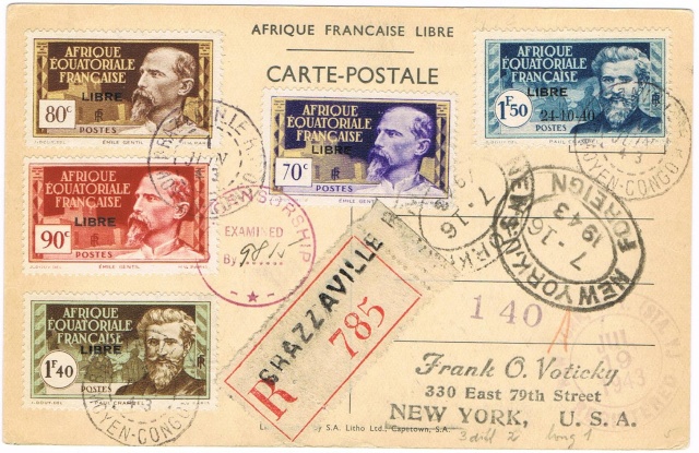 CARTE FAFL DE GAULLE envoyée de MAYUMBA 1943 Ccf27013